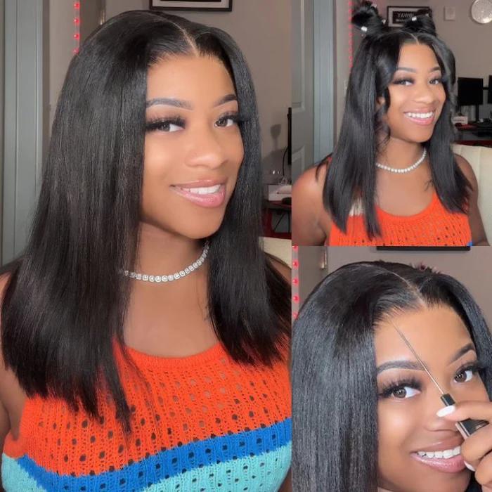 Klaiyi Yaki Straight Bob 13x4 Pre Everything Put On and Go Glueless Wig Pre-Cut Lace Wig Beginner Friendly