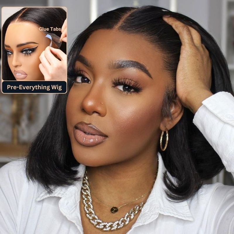 $100 OFF | Code: SAVE100 Klaiyi Put On and Go Glueless Bob Wig Silky Straight/Yaki Straight 7x5 Pre-Cut Lace Closure Wig Beginner Friendly