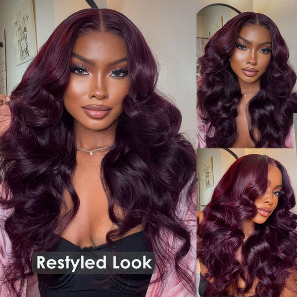 Klaiyi Black Cherry Layered Cut Straight 13x4 Pre-Everything Lace Frontal Wig Put on and Go Wig