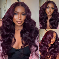 Klaiyi Black Cherry Layered Cut Straight 13x4 Pre-Everything Lace Frontal Wig Put on and Go Wig