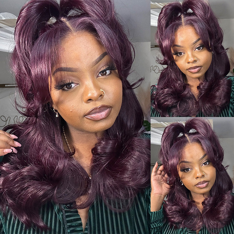 Klaiyi Black Cherry Layered Cut Straight 13x4 Pre-Everything Lace Frontal Wig Put on and Go Wig