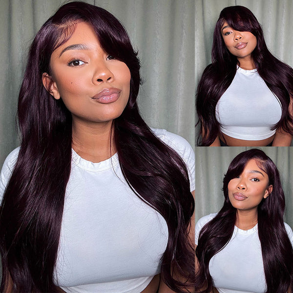 Klaiyi Black Cherry Layered Cut Straight 13x4 Pre-Everything Lace Frontal Wig Put on and Go Wig