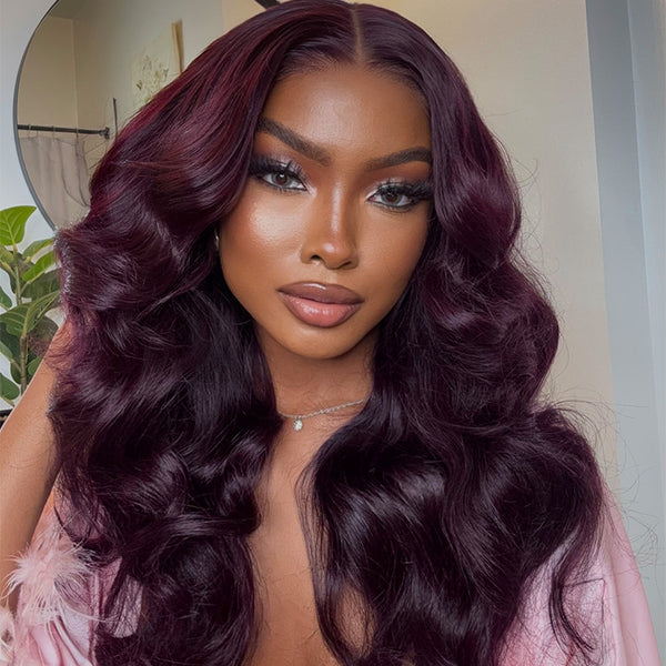 Klaiyi Black Cherry Layered Cut Straight 13x4 Pre-Everything Lace Frontal Wig Put on and Go Wig