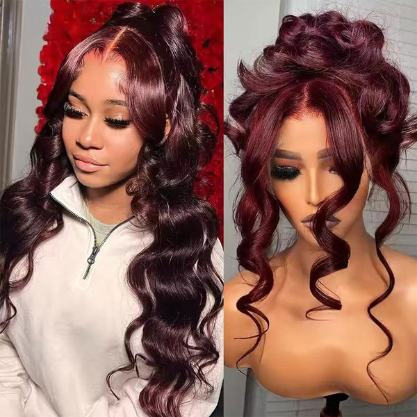 Klaiyi 7x5 Bye Bye Knots Black Cherry Color Layered Cut Straight Lace Frontal Wig 13x4 Pre-Everything Wig Flash Sale