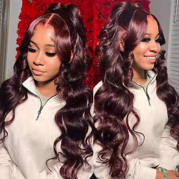 Klaiyi 7x5 Bye Bye Knots Black Cherry Color Layered Cut Straight Lace Frontal Wig 13x4 Pre-Everything Wig Flash Sale