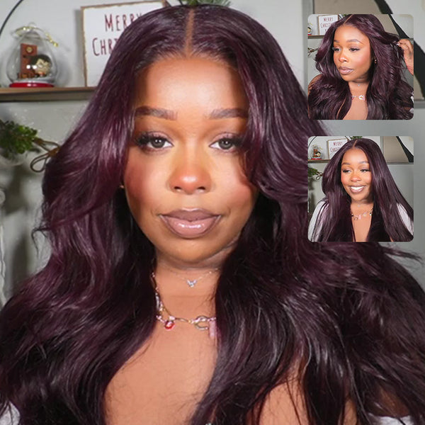 Klaiyi Black Cherry Layered Cut Straight 13x4 Pre-Everything Lace Frontal Wig Put on and Go Wig