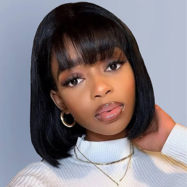 Down To $59 | Klaiyi Bob Wig With Bangs Wig Glueless Machine Made Beginner Friendly Human Hair Wig Flash Sale