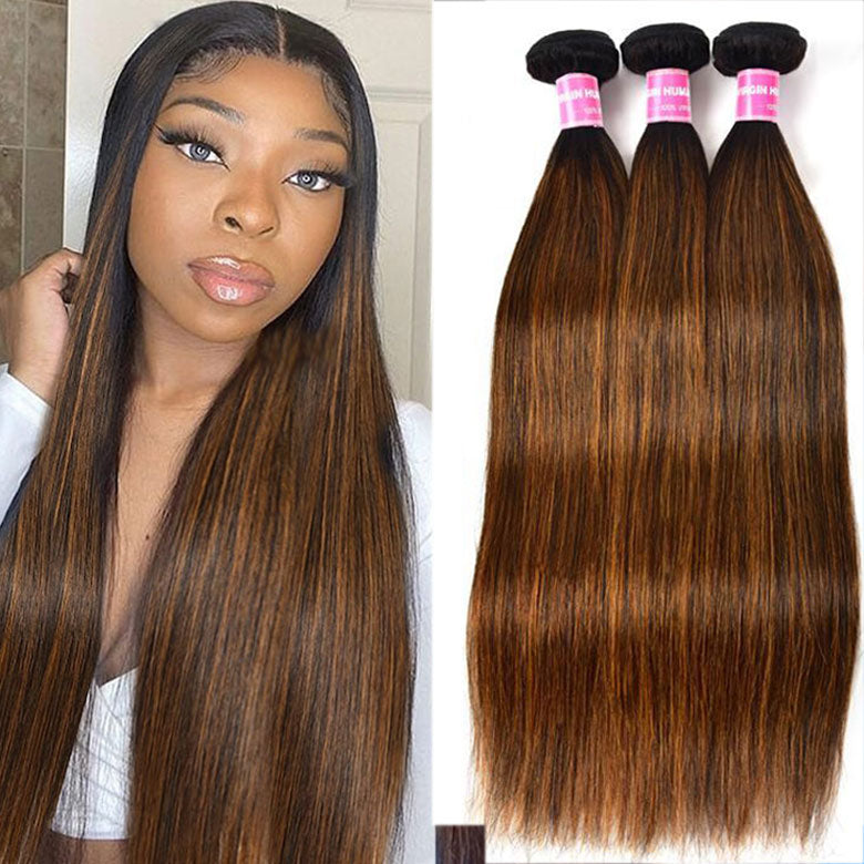 Klaiyi Ombre Dark Roots Balayage Color Silk Straight Human Hair Weaves Bundles Deal