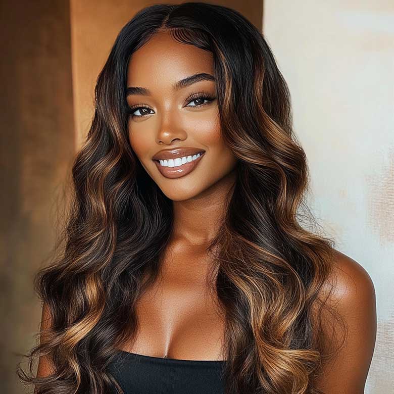 All Wigs Under $100 | Klaiyi Dark Root Brown Balayage Highlight Body Wave Lace Front Wig Flash Sale