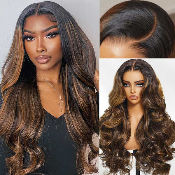 All Wigs Under $100 | Klaiyi Dark Root Brown Balayage Highlight Body Wave Lace Front Wig Flash Sale