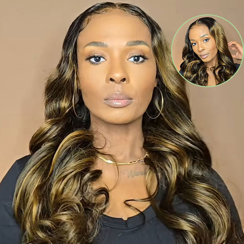 Klaiyi Ombre Brown Balayage Highlight Body Wave 7x5 Bye Bye Knots Wig Precolored Human Hair Lace Wig