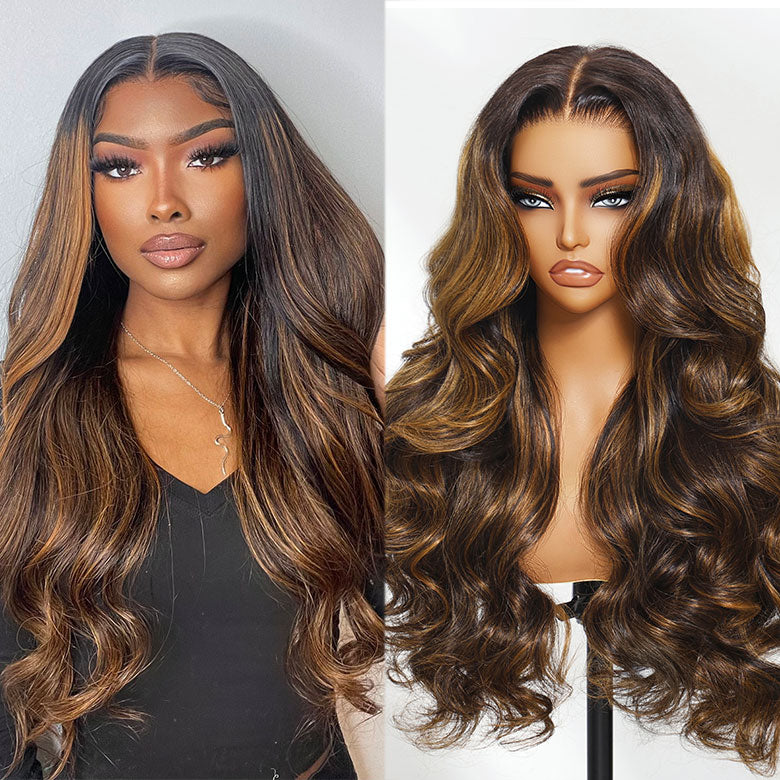 All Wigs Under $100 | Klaiyi Dark Root Brown Balayage Highlight Body Wave Lace Front Wig Flash Sale