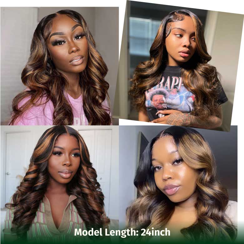 Klaiyi Precolored Ombre Balayage Highlight Body Wave Lace Front Human Hair Wigs