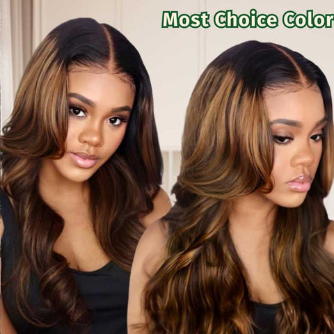 All Wigs Under $100 | Klaiyi Dark Root Brown Balayage Highlight Body Wave Lace Front Wig Flash Sale