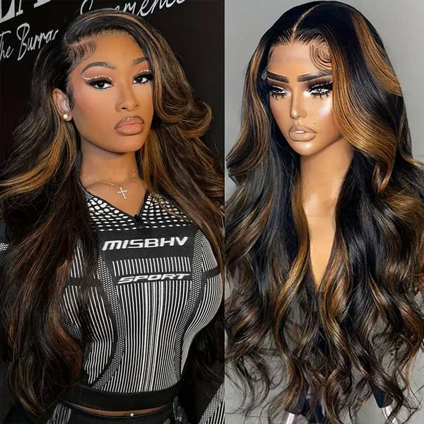 Extra 50% Off Code HALF50 | Klaiyi Dark Root Brown Balayage Highlight Body Wave T Part Lace Wig