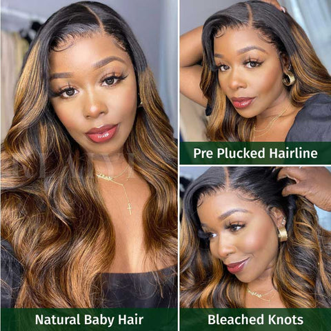 All Wigs Under $100 | Klaiyi Dark Root Brown Balayage Highlight Body Wave Lace Front Wig Flash Sale