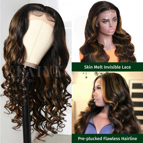 All Wigs Under $100 | Klaiyi Dark Root Brown Balayage Highlight Body Wave Lace Front Wig Flash Sale