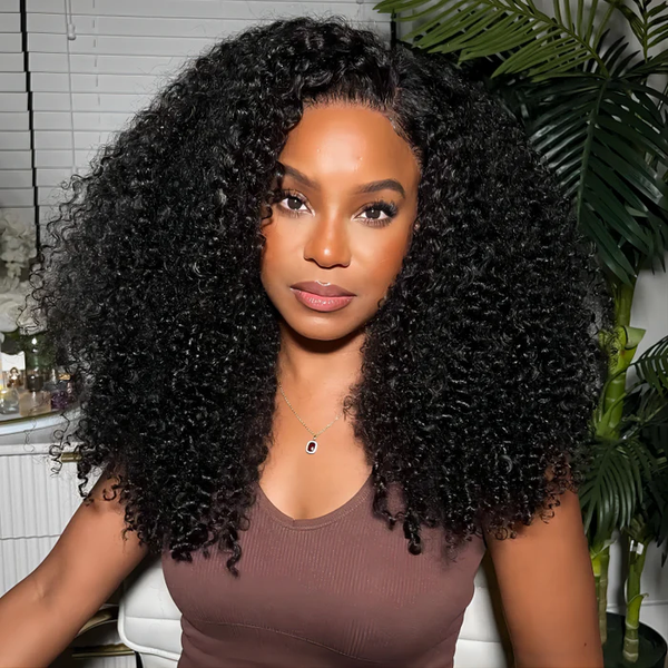 $129 Get 2 Wigs | Mocha Brown Bone Straight Wig With Bangs + 4C Kinky Curly Lace Part Wig Flash Sale