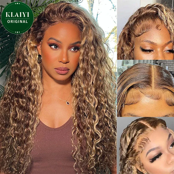 First Wig | Klaiyi Honey Blonde Highlight Water Wave Bob Wig 7x5 Bye Bye Knots Glueless Put On and Go Wigs Flash Sale