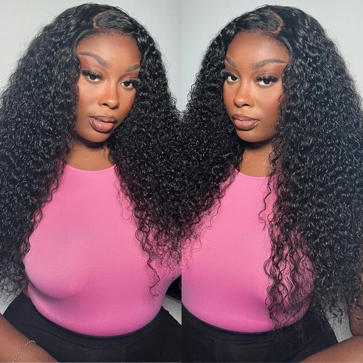 Klaiyi 7x5 Pre-Cut Lace Wig Bleach Knots Wigs Put On and Go Jerry Curly Human Hair Wig Beginner Wig