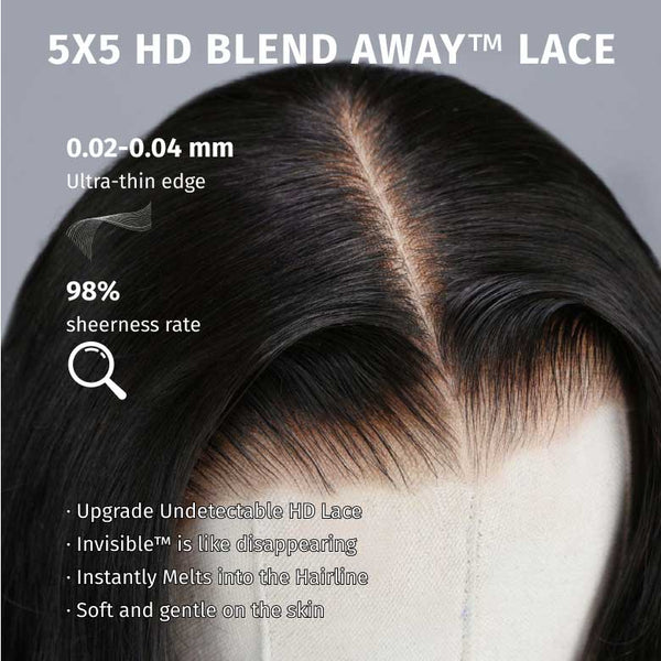 Klaiyi Yaki Straight Skin Melt 5x5 HD Blend Away™ Lace Wigs 180% Glueless Human Hair Wigs