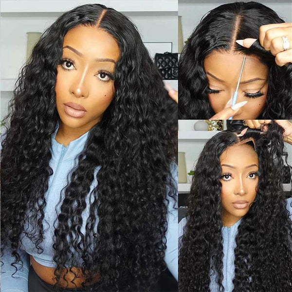 Klaiyi 5x5 HD Blend Away™ HD Lace Wig 180% Density Water Wave Glueless Wigs Melted All Skin Flash Sale