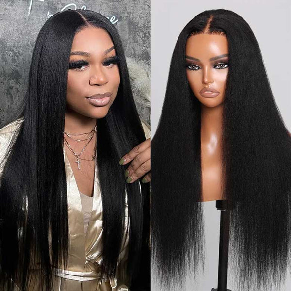 Klaiyi 13x4 Pre-Everything Yaki Straight Put On and Go Glueless Wig Real Ear to Ear Full Frontal Human Hair Silk Press Look Hair