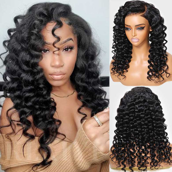 Klaiyi Wand Curls Loose Deep Wave 13x4 Pre everything Lace Front Wigs Put on & Go Glueless Wigs