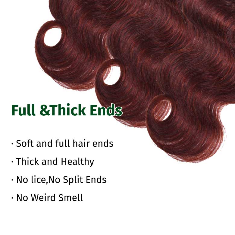 Klaiyi 3 Bundles with Lace Closure Pre Plucked Auburn Copper Reddish Brown Human Hair