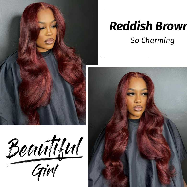 Klaiyi 3 Bundles with Lace Closure Pre Plucked Auburn Copper Reddish Brown Human Hair