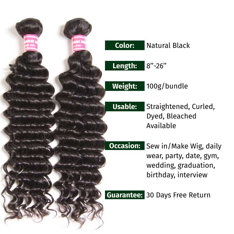 Klaiyi Brazilian Hair Deep Wave 3 Bundles Deals 100% Human Virgin Hair