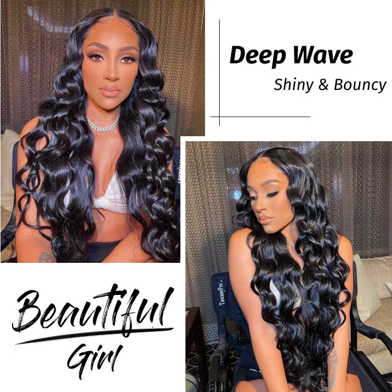 Klaiyi Brazilian Hair Deep Wave 3 Bundles Deals 100% Human Virgin Hair