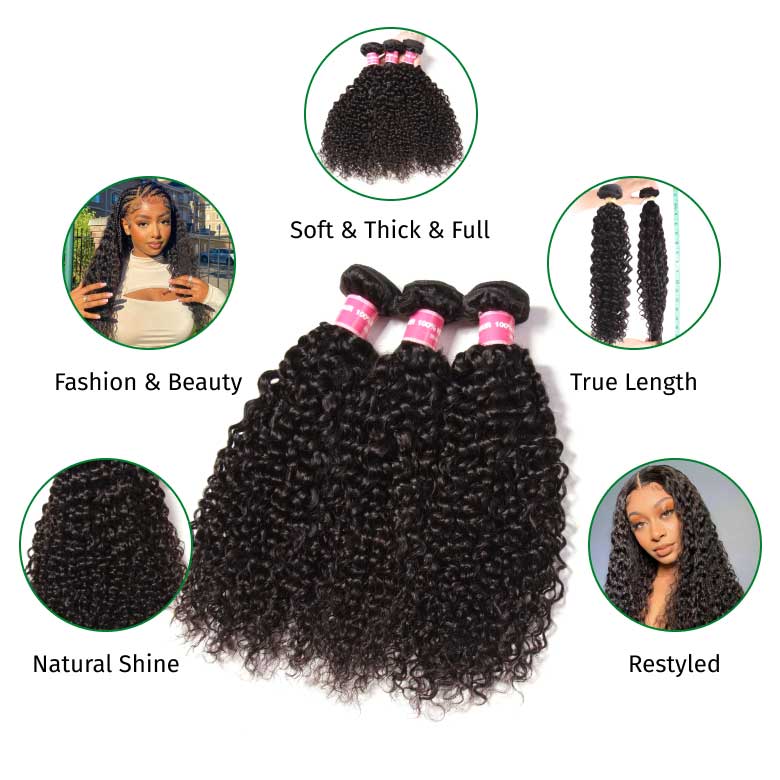 Klaiyi Hair 3 Bundles 100% Virgin Human Hair Curly Wave Hair Weft Deals Jerry Curly Flash Sale