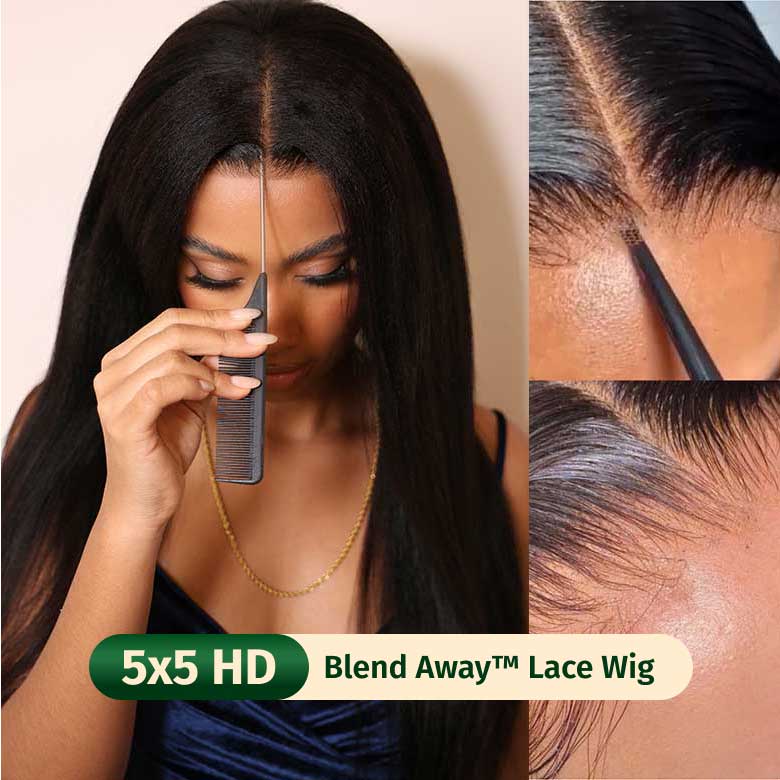 Klaiyi Yaki Straight Skin Melt 5x5 HD Blend Away™ Lace Wigs 180% Glueless Human Hair Wigs