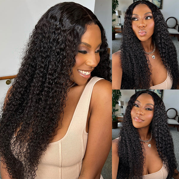 Klaiyi 7x5 Pre-Cut Lace Wig Bleach Knots Wigs Put On and Go Jerry Curly Human Hair Wig Beginner Wig