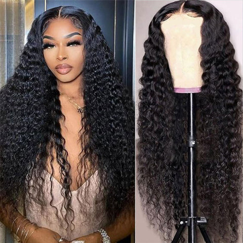 Klaiyi No Glue Pre-cut Pre-plucked Put On and Go Larger Lace Size Jerry Curly Lace Closure Wig Flash Sale