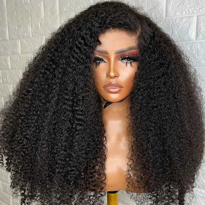 Klaiyi Kinky Curly 5x5 HD Transparent Lace Closure Glueless Wig 200% Density Flash Sale