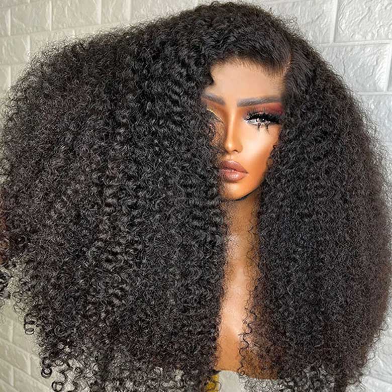 Klaiyi Kinky Curly 5x5 HD Transparent Lace Closure Glueless Wig 200% Density Flash Sale