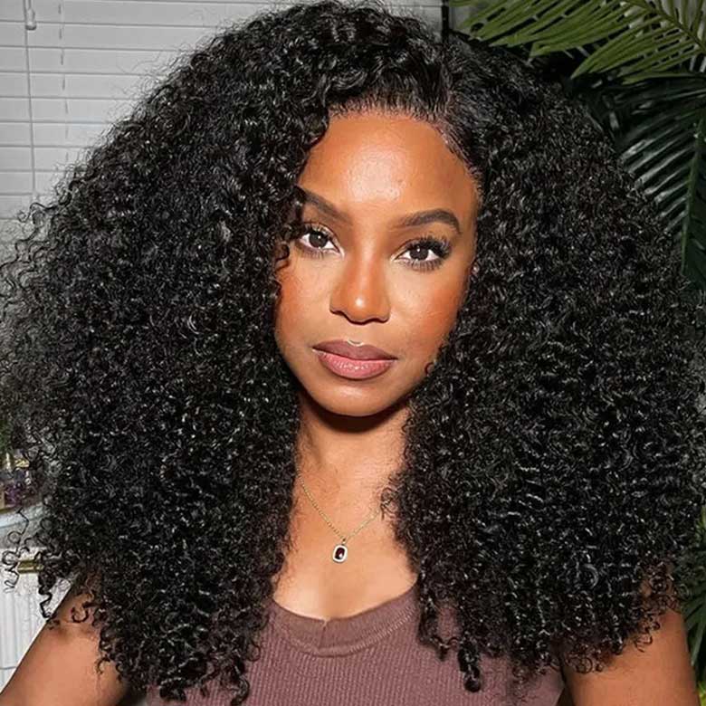 Klaiyi Kinky Curly 5x5 HD Transparent Lace Closure Glueless Wig 200% Density Flash Sale