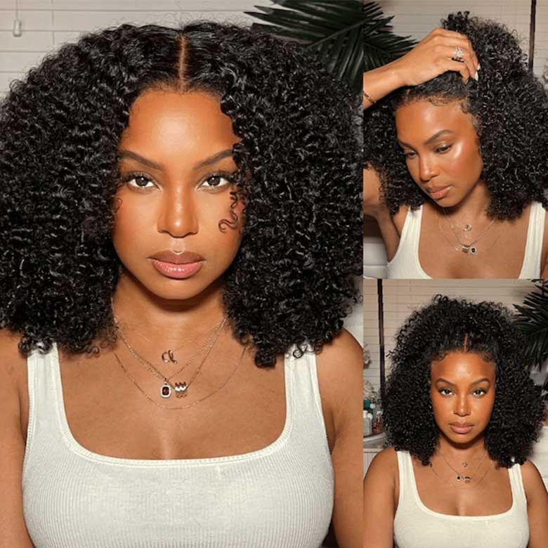 Extra 60% OFF |  Klaiyi 4C Kinky Curly 7x5 Put On And Go Bye Bye Knots Wig