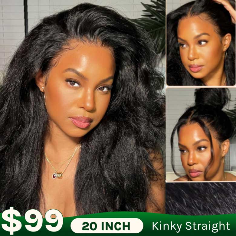 Up to 80% Off Flash Sale Yaki Straight 4C Kinky Edge Kinky Straight Lace Front Wig