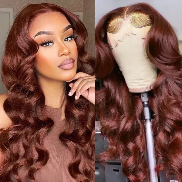 Klaiyi Reddish Brown Hair Body Wave  13x5 T Part Lace Front Wig Flash sale