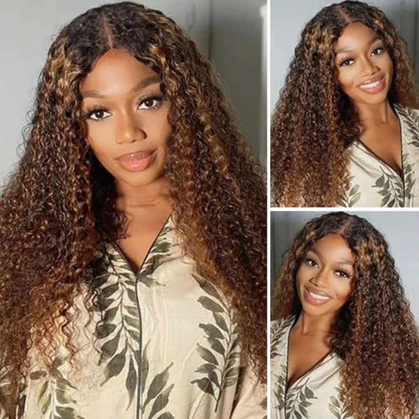 $169 Get 2 Wigs |  Ombre Balayage Colored Body Wave 13x5x0.75 T Part Lace Wig + Ombre Balayage Colored Jerry Curly V Part  Meets Real Scalp Glueless Wigs Flash Sale