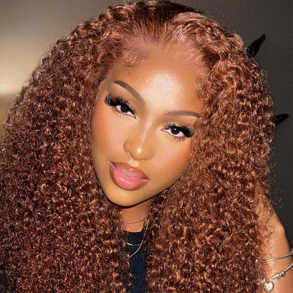 Long Length 80% OFF | Ginger Brown Colored Jerry Curly Lace Front Medium Auburn Brown Color Wigs Flash Sale