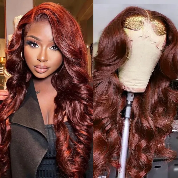 Klaiyi Reddish Brown Hair Body Wave  13x5 T Part Lace Front Wig Flash sale