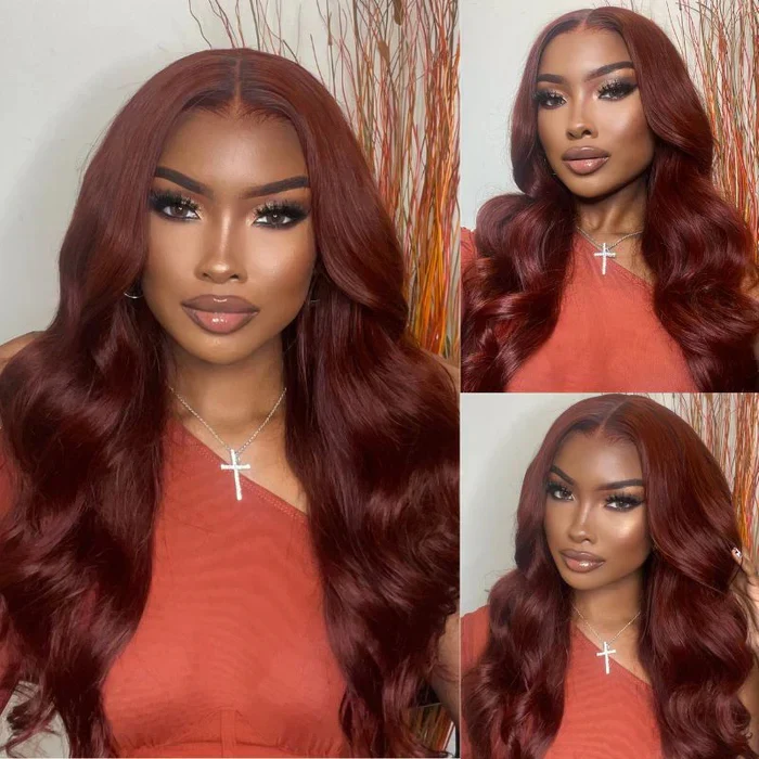 Klaiyi 90% Off Flash Sale 150% Density Reddish Brown 13x4 Lace Front Wig Brunette Auburn Copper Human Hair