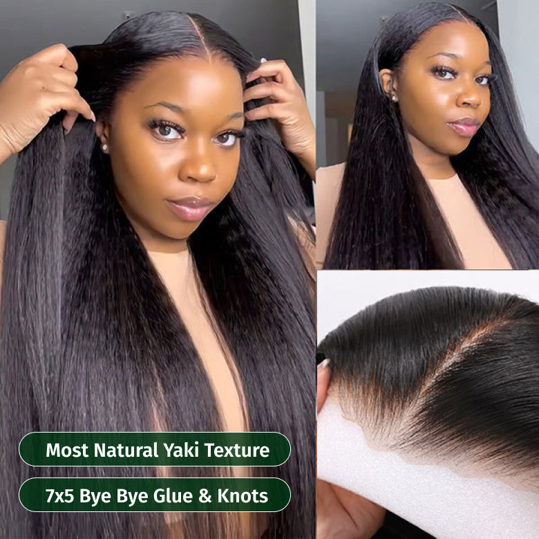 $169 Get 2 Wigs |  7x5 Bye Bye Knots Yaki Straight Put On and Go Glueless Lace Wig + Ombre Balayage Colored Jerry Curly U Part  Meets Real Scalp Glueless Wigs Flash Sale