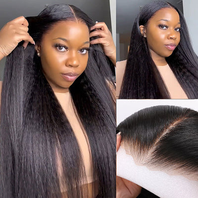 Klaiyi 7x5 Pre-Cut Lace Wig Put On and Go Yaki Straight Human Hair Wig ...