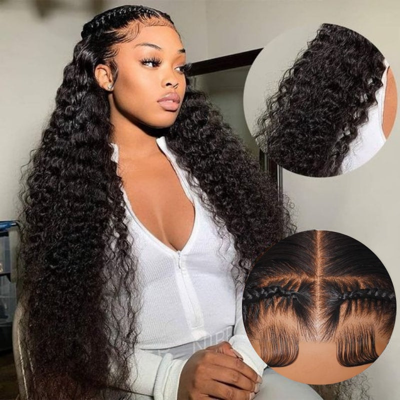 Klaiyi 13x4 Water Wave Pre-Everything™ Lace Frontal Wig Put On and Go Byebye Glue Lace Front Wigs with Invisible Knots