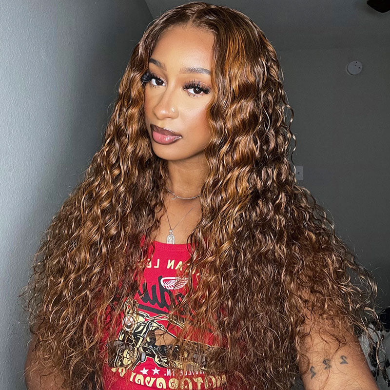 $100 OFF | Code: SAVE100 Piano Brown Highlight Color Jerry Curl /Water Wave Lace Front Wig